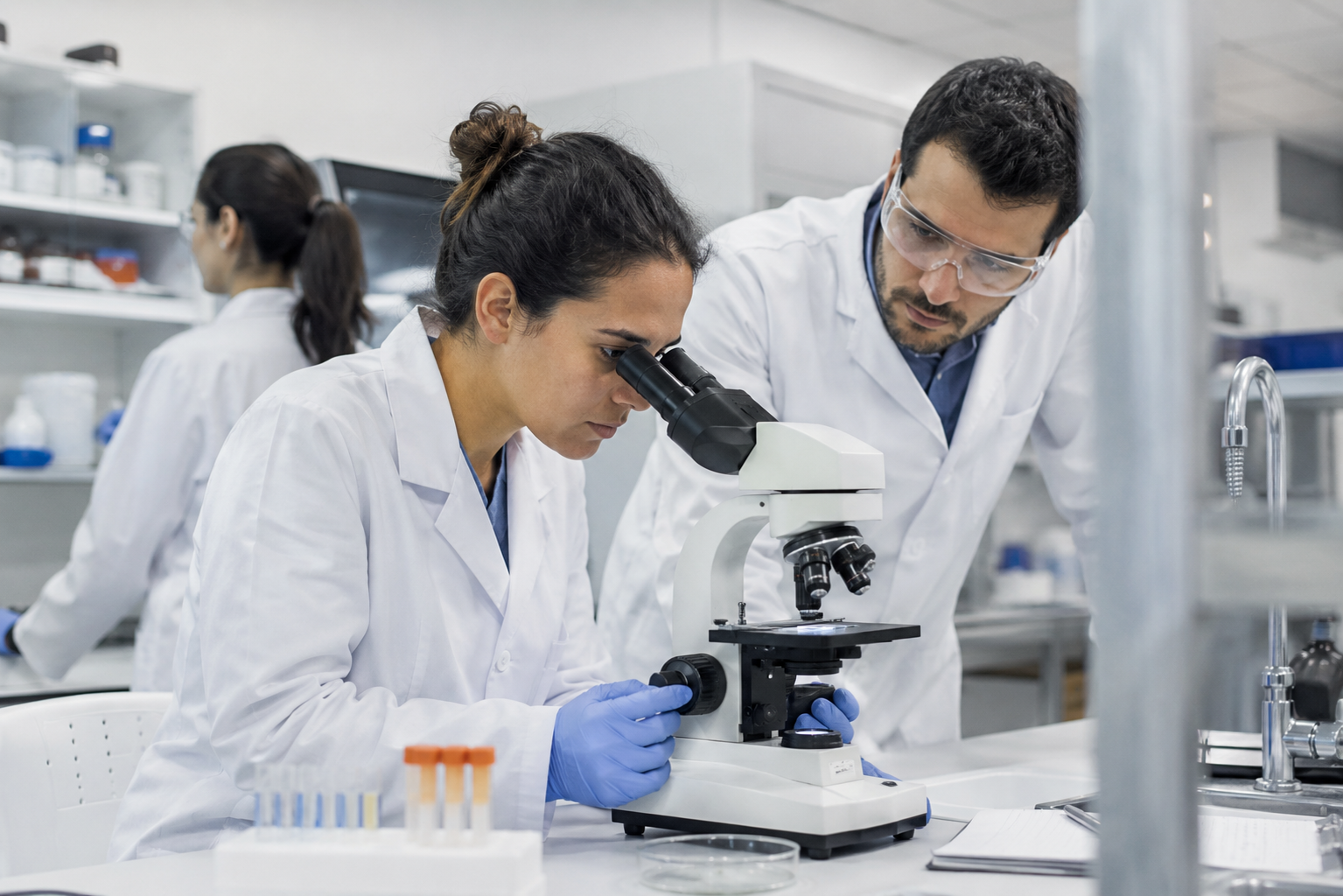 Equipo técnico de ExamLab procesando muestras